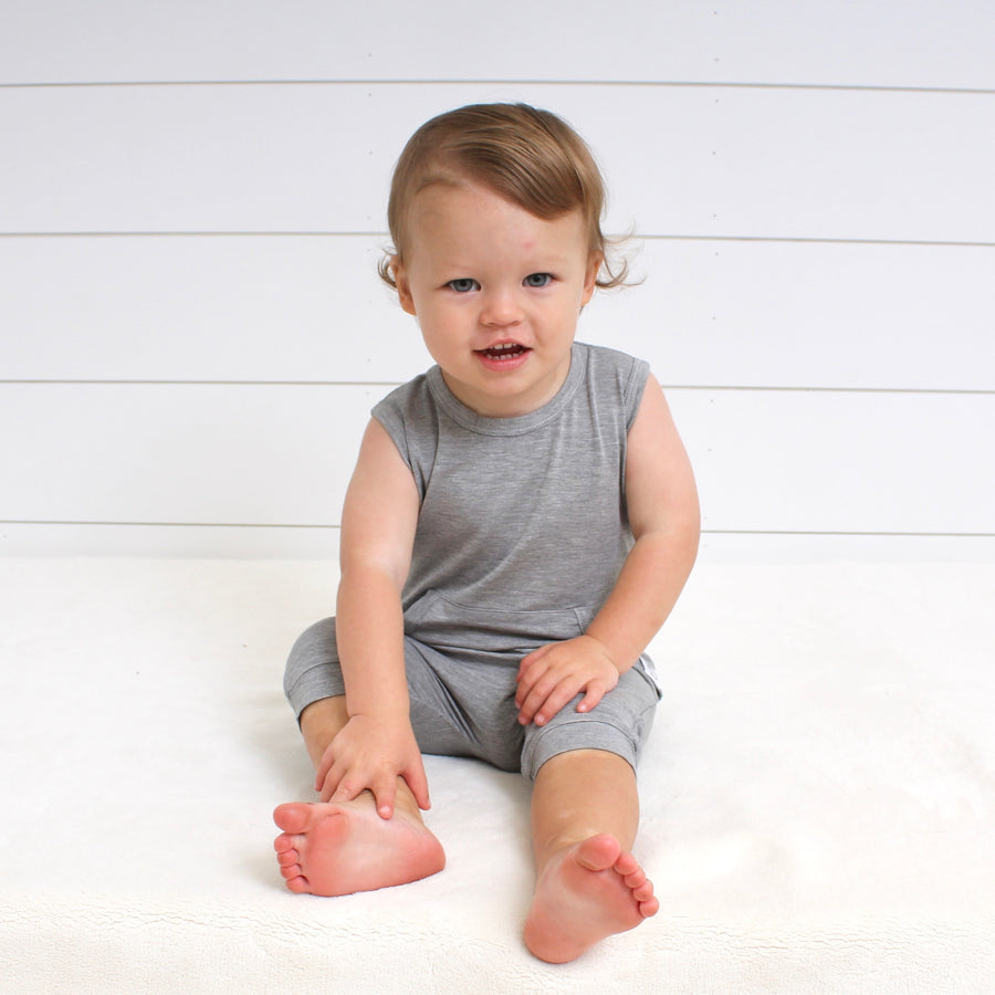 Front Opening Tank Shortie Romper in Heathered Grey | Bamboo Viscose