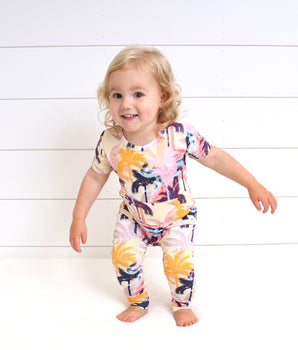 Front Opening Romper in Tropic Palms