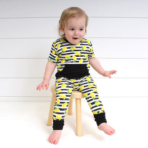 Front Opening Romper in Lemon Line | Bamboo Viscose