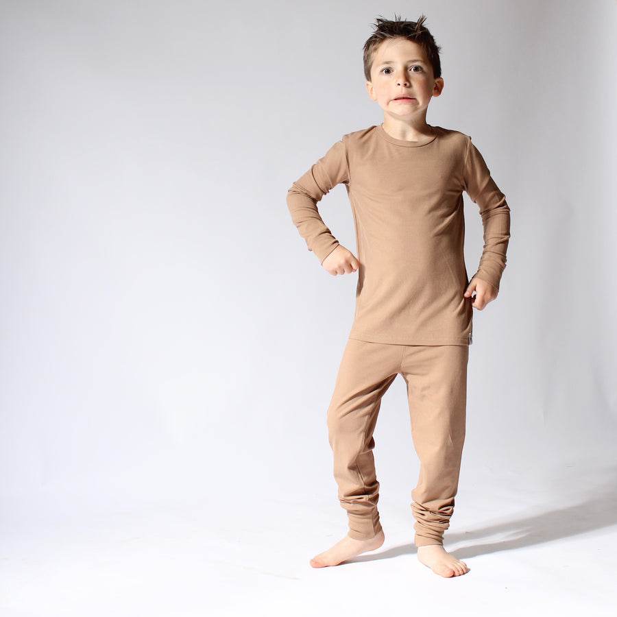 2 pc Loungewear Set in Sandstone | Ribbed Bamboo Viscose