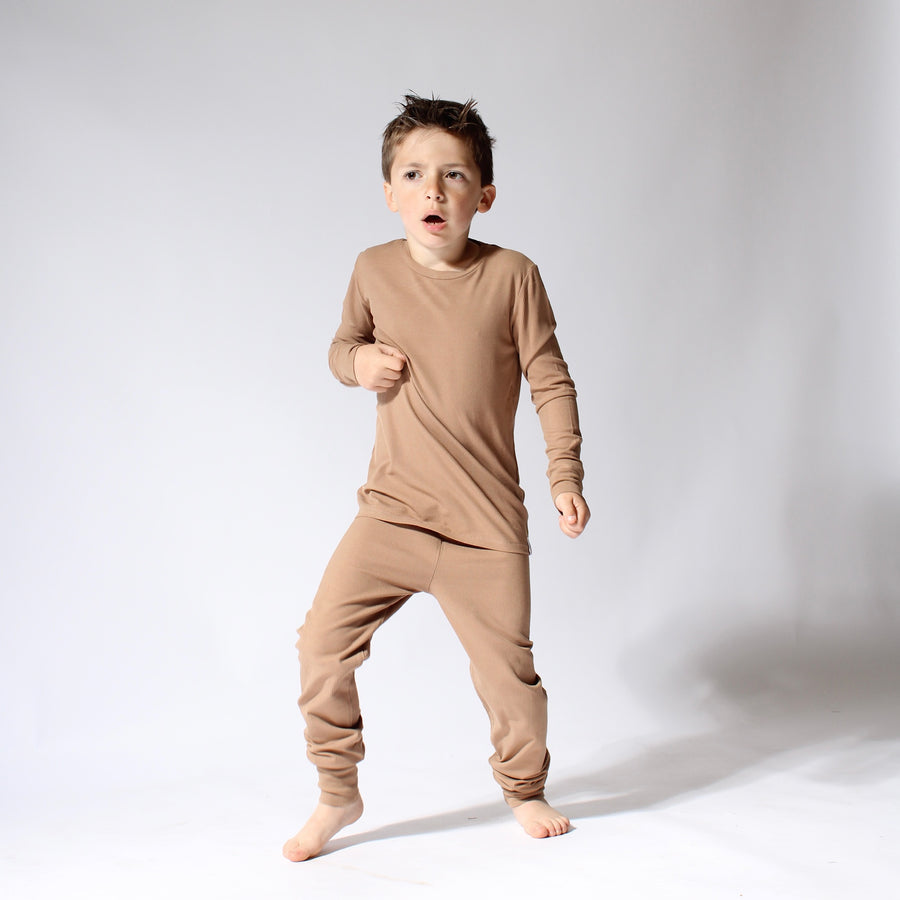 2 pc Loungewear Set in Sandstone | Ribbed Bamboo Viscose