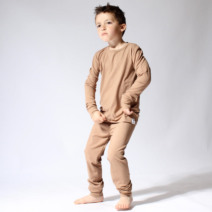 2 pc Loungewear Set in Sandstone | Ribbed Bamboo Viscose