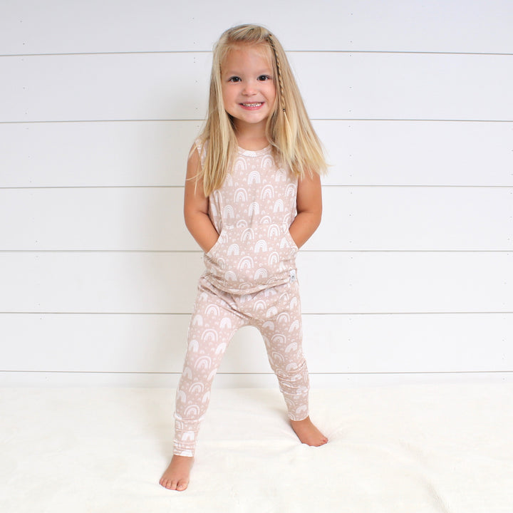 Front Opening Tank Romper in Tawny Rainbows | Bamboo Viscose