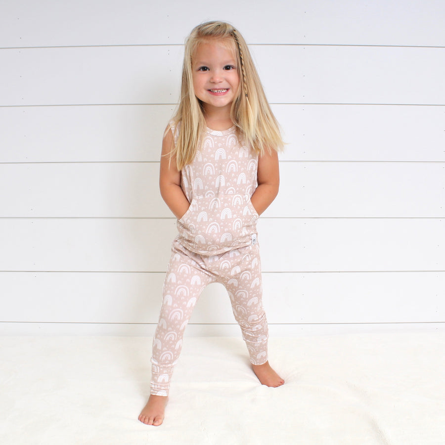 Front Opening Tank Romper in Tawny Rainbows | Bamboo Viscose