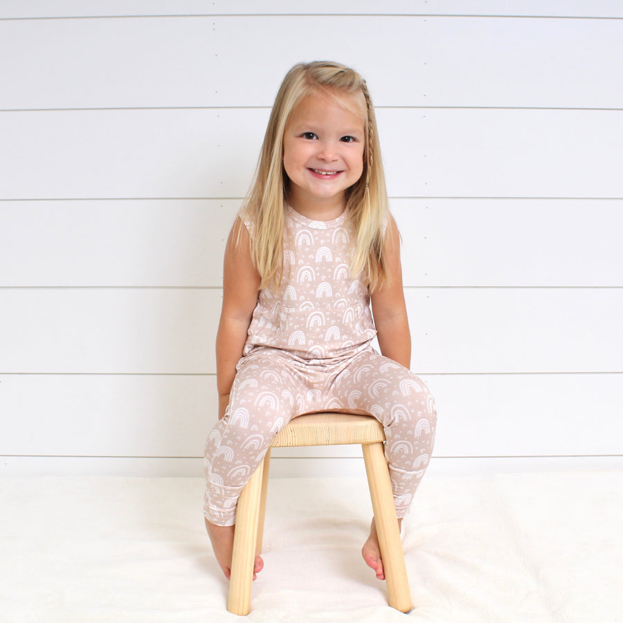 Front Opening Tank Romper in Tawny Rainbows | Bamboo Viscose