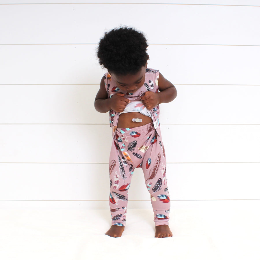 Front Opening Tank Romper in Birds of a Feather | Bamboo Viscose