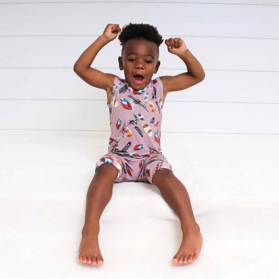 Front Opening Tank Shortie Romper in Birds of a Feather | Bamboo Viscose