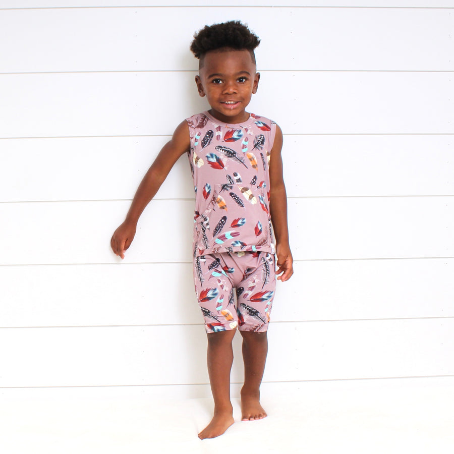 Front Opening Tank Shortie Romper in Birds of a Feather | Bamboo Viscose
