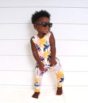 Front Opening Tank Romper in Tropic Palms