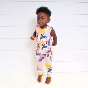 Front Opening Tank Romper in Tropic Palms | Bamboo Viscose