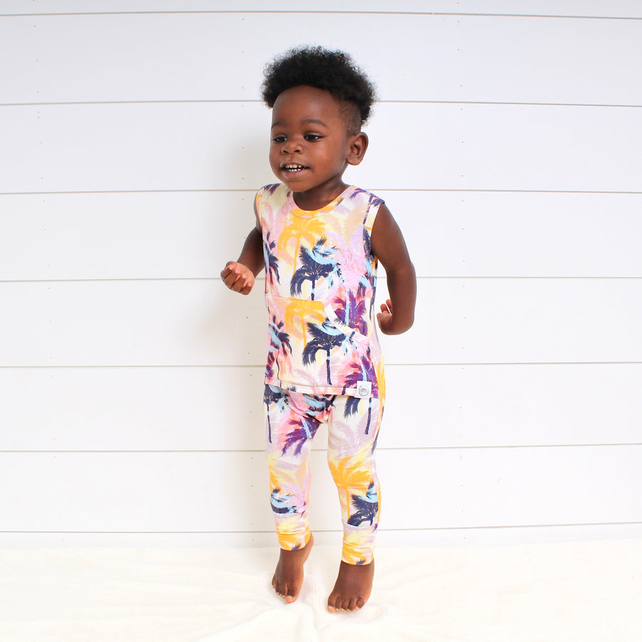 Front Opening Tank Romper in Tropic Palms | Bamboo Viscose