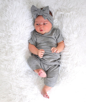 Front Opening Shortie Romper in Heathered Grey | Bamboo Viscose