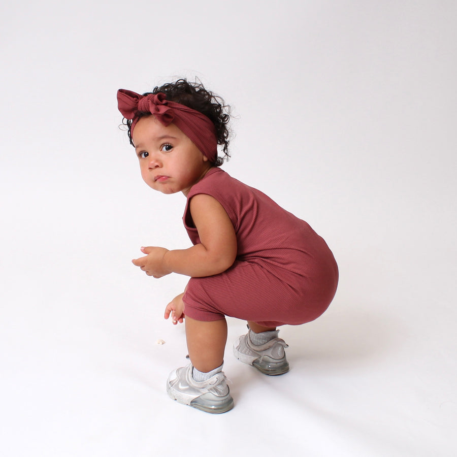 Front Opening Tank Shortie Romper in Memphis Rust | Ribbed Bamboo Viscose