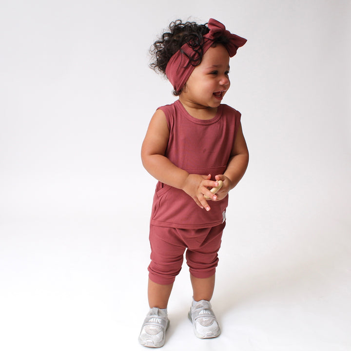 Front Opening Tank Shortie Romper in Memphis Rust | Ribbed Bamboo Viscose