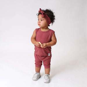 Front Opening Tank Shortie Romper in Memphis Rust | Ribbed Bamboo Viscose