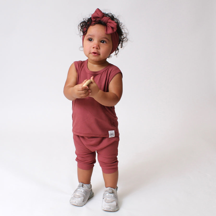 Front Opening Tank Shortie Romper in Memphis Rust | Ribbed Bamboo Viscose