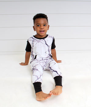 Front Opening Romper in Marbled Bianco