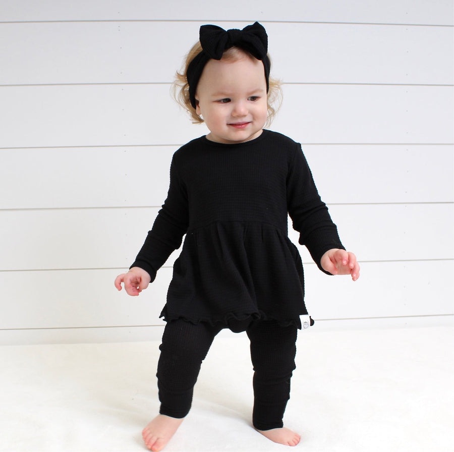Front Opening Twirl Romper Raven | Waffle Bamboo Viscose