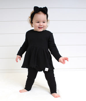 Front Opening Twirl Romper Raven
