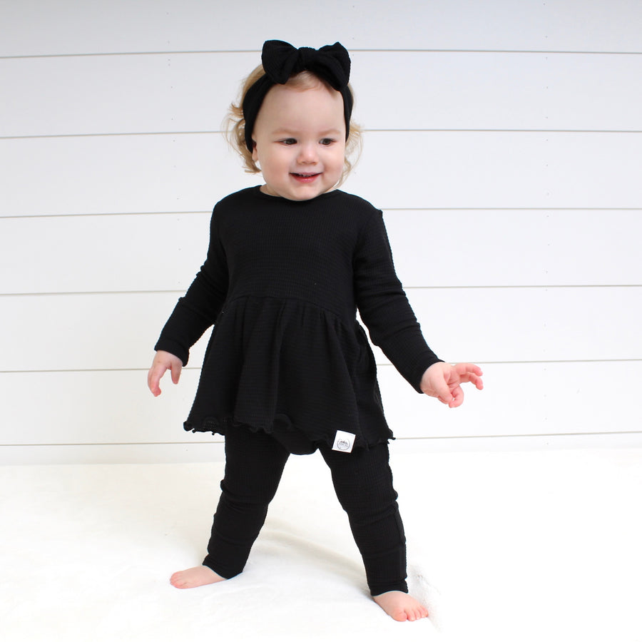 Front Opening Twirl Romper Raven | Waffle Bamboo Viscose