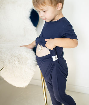 Front Opening Romper in Into The Blue | Ribbed Bamboo Viscose