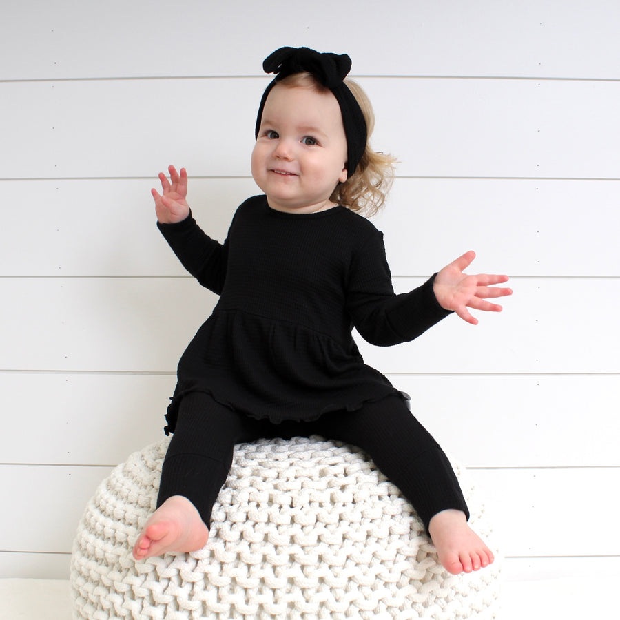 Front Opening Twirl Romper Raven | Waffle Bamboo Viscose