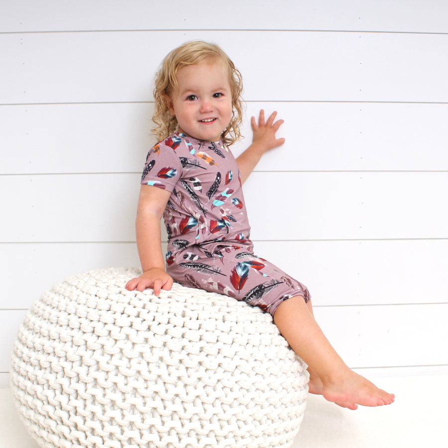 Front Opening Shortie Romper in Birds of a Feather | Bamboo Viscose