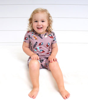 Front Opening Shortie Romper in Birds of a Feather