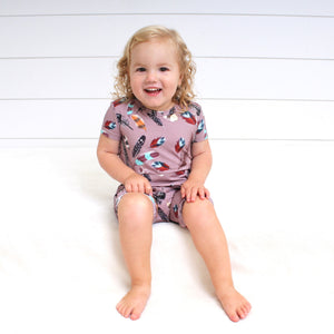 Front Opening Shortie Romper in Birds of a Feather | Bamboo Viscose