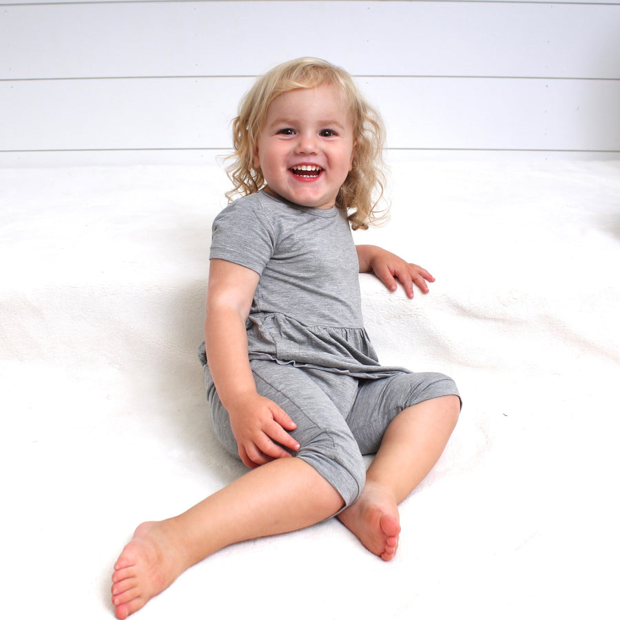 Front Opening Twirl Shortie Romper in Heathered Grey | Bamboo Viscose