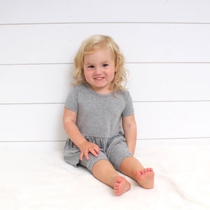 Front Opening Twirl Shortie Romper in Heathered Grey | Bamboo Viscose