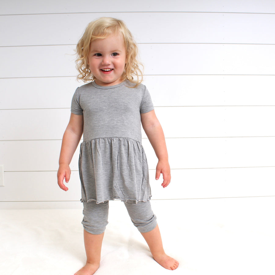 Front Opening Twirl Shortie Romper in Heathered Grey | Bamboo Viscose