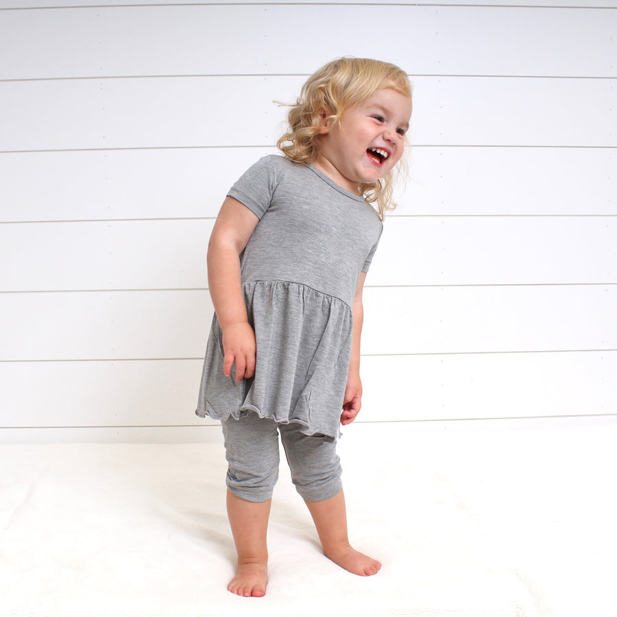 Front Opening Twirl Shortie Romper in Heathered Grey | Bamboo Viscose