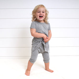 Front Opening Twirl Shortie Romper in Heathered Grey | Bamboo Viscose
