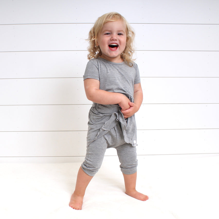 Front Opening Twirl Shortie Romper in Heathered Grey | Bamboo Viscose