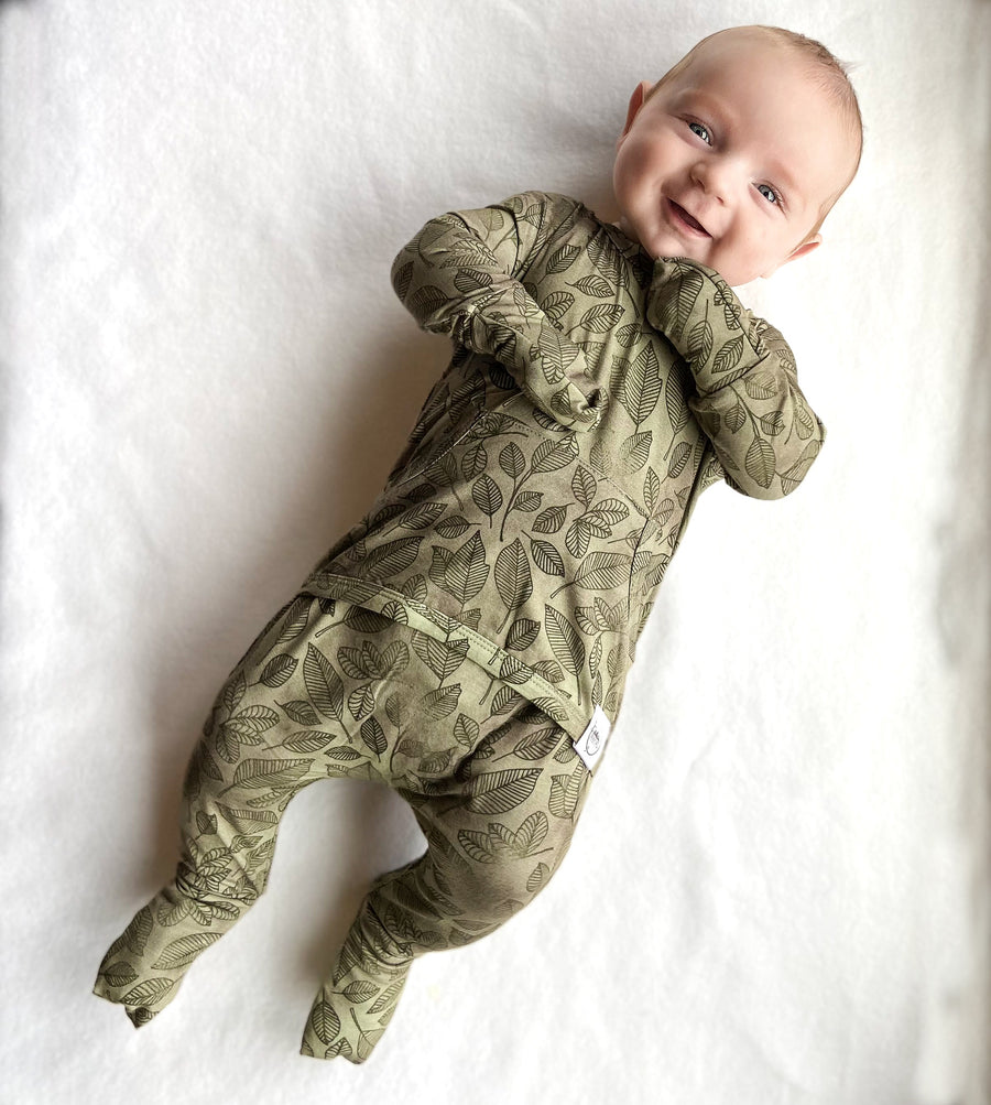 Front Opening Romper in Emerald Forest | Bamboo Viscose