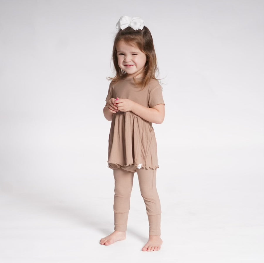 Front Opening Twirl Romper in Sandstone | Ribbed Bamboo Viscose