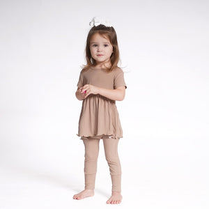 Front Opening Twirl Romper in Sandstone | Ribbed Bamboo Viscose