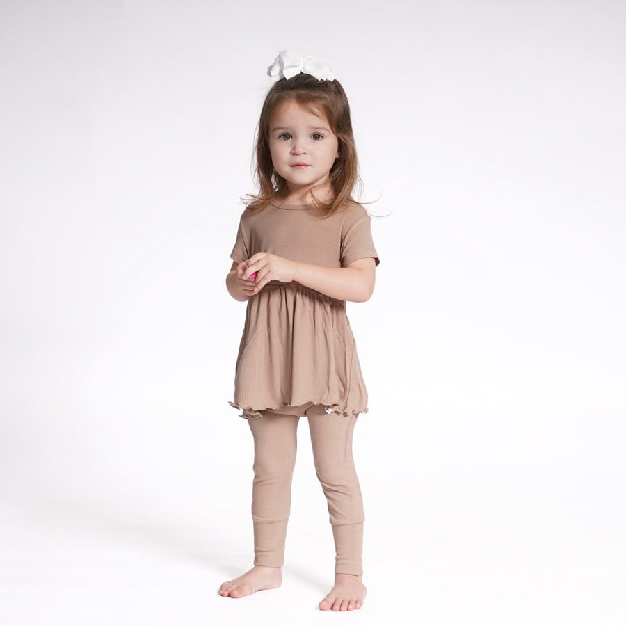 Front Opening Twirl Romper in Sandstone | Ribbed Bamboo Viscose