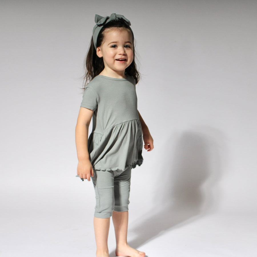 Front Opening Twirl Shortie Romper in Eucalyptus Grey | Bamboo Viscose