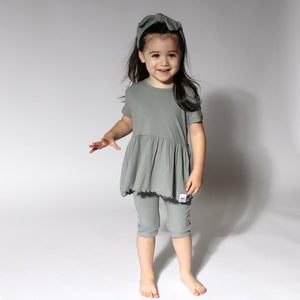 Front Opening Twirl Shortie Romper in Eucalyptus Grey | Bamboo Viscose