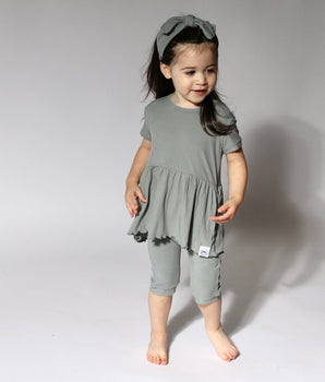 Front Opening Twirl Shortie Romper in Eucalyptus Grey | Bamboo Viscose