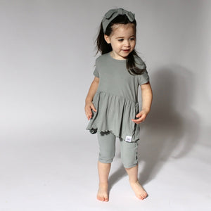 Front Opening Twirl Shortie Romper in Eucalyptus Grey | Bamboo Viscose