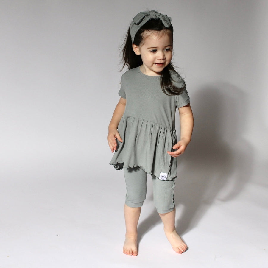 Front Opening Twirl Shortie Romper in Eucalyptus Grey | Bamboo Viscose