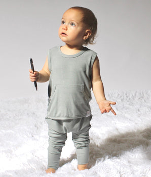 Front Opening Tank Romper in Eucalyptus Grey