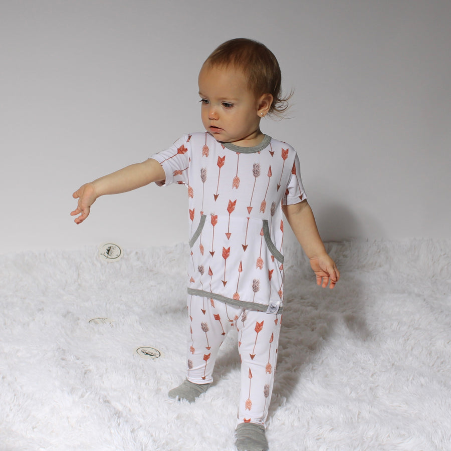 Front Opening Romper in Fate's Arrows | Bamboo Viscose