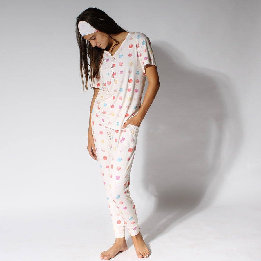 Women’s 2 pc Loungewear Set in Boho Candy Buttons | Bamboo Viscose