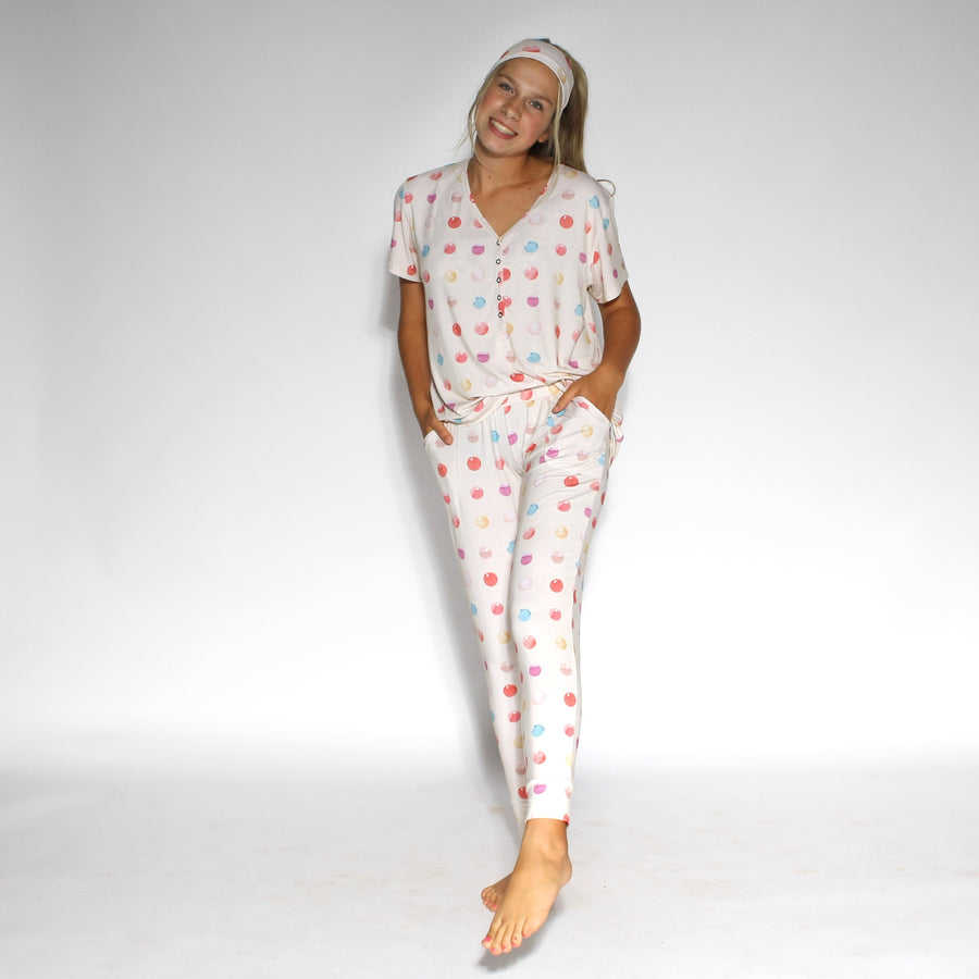 Women’s 2 pc Loungewear Set in Boho Candy Buttons | Bamboo Viscose