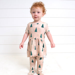 Front Opening Twirl Romper in Rustic Evergreens | Bamboo Viscose