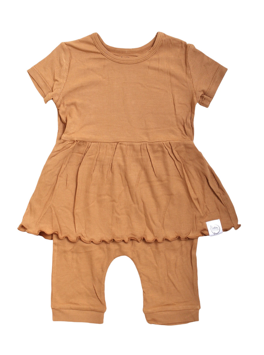 Front Opening Twirl Shortie Romper in Saffron | Ribbed Bamboo Viscose